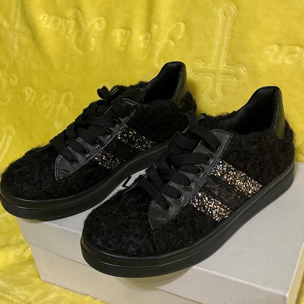 Stylish Black and Gold Kids Sneakers